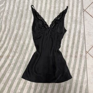 100% Silk Black Lace Trim Satin Slip Top